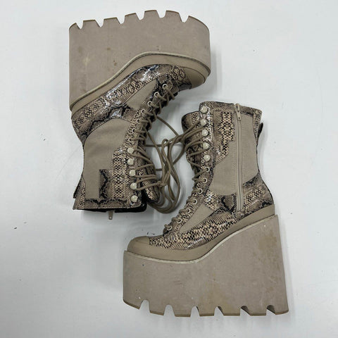 Club Exx Rattler Grip Snakeskin Platform Wedge Combat Boots Women's Size 7