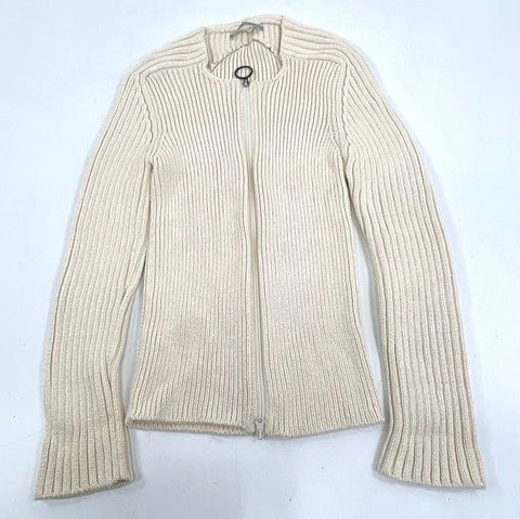 Ugo Cacciatori Vintage Y2K Cream Ribbed Knit Full Zip Cardigan Sweater
