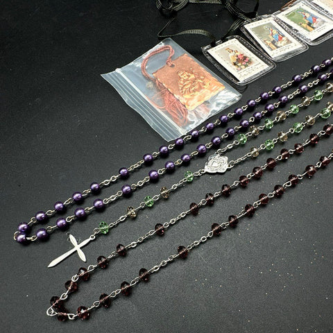 Religious Devotional Lot 8pc Rosaries Scapulars Good Shepherd Medal Italy