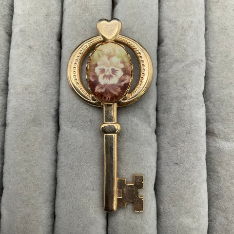 Vintage Hand Painted Porcelain Jewelry Lot 3pc Key Brooch Stick Pin Palette