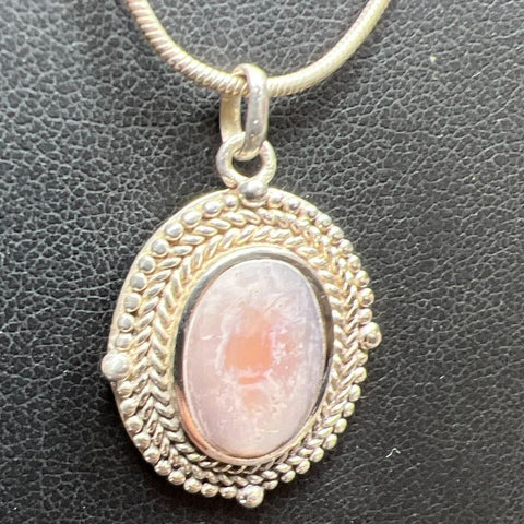 925 Sterling Silver Abalone Oval Pendant Necklace 11.11