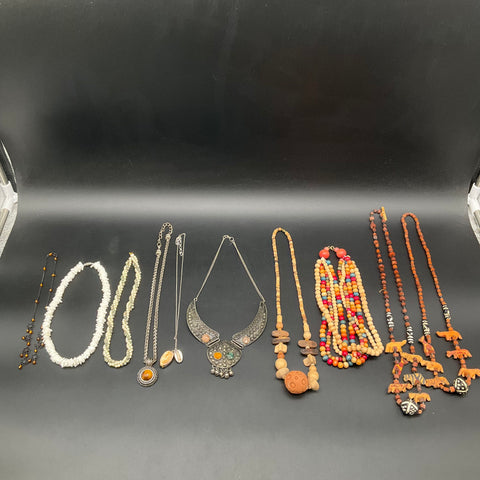 Mixed Costume Fashion Jewelry Necklace Lot 10pc Wood Shell Faux Pearl Bib Style