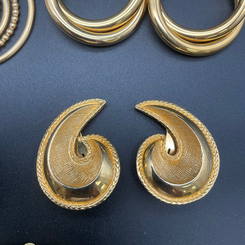 Vintage Gold Tone Clip On Earrings Lot 5 Pairs Chunky 1980s Retro Fashion