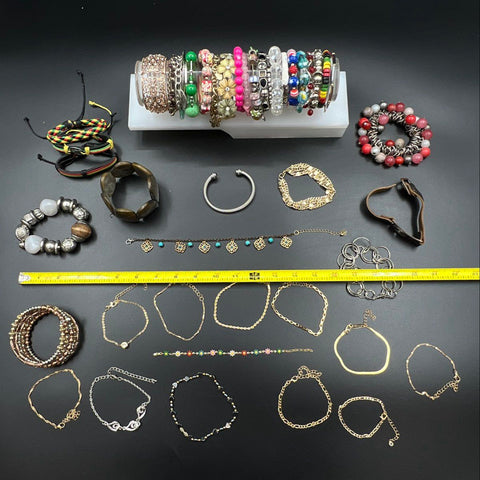 Vintage to Modern Fashion Bracelet Lot 2 Lbs Beaded Bangle Cuff Gold Silver Tone