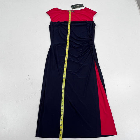 Lauren Ralph Lauren Women's Navy Red Colorblock Ruched Sheath Dress Sz 6 NWT
