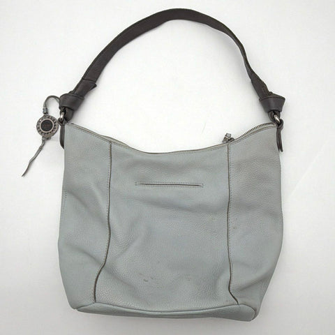 The Sak Collective Light Grey Pebbled Leather Hobo Shoulder Bag Dark Brown Trim