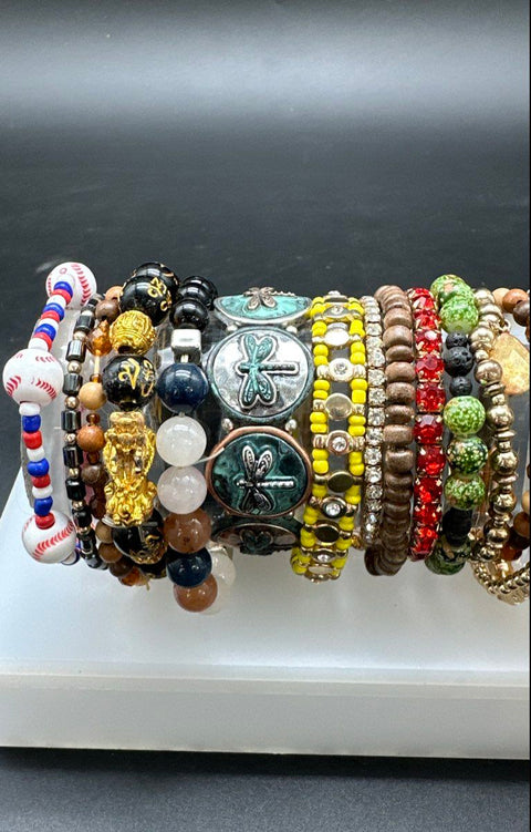 Beaded Charm Bangle Jewelry Lot of 30 Boho Modern Powerpuff Girls Baseball