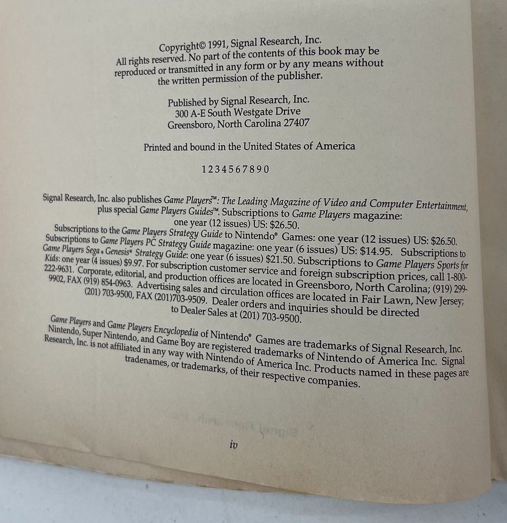 Player's Encyclopedia of Nintendo Games Volume Four 1991 Signal Research Book