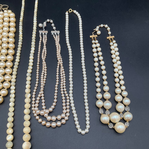 Vintage Faux Pearl Costume Jewelry Lot of 8 Necklaces Multi Strand Graduated