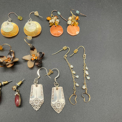 Vintage & Modern Earring Jewelry Lot 12 Pairs Mixed Styles Shell Rhinestones