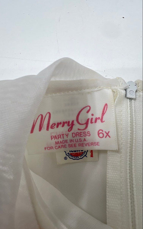 Vintage 90s Merry Girl Girls White Lace Tiered Party Dress Sz 6x Made in USA