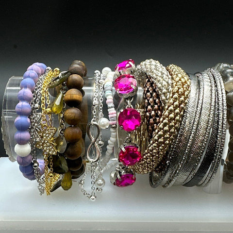 Mixed Costume Jewelry Lot Bracelets Bangles Beaded Rhinestone Cross Cuff