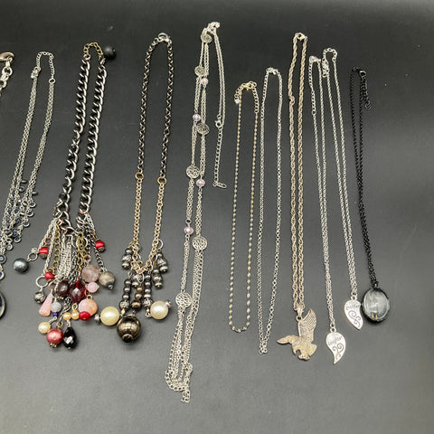 Mixed Style Costume Necklace Lot 15pc 0.78lb Gold Silver Tone Religious Beaded