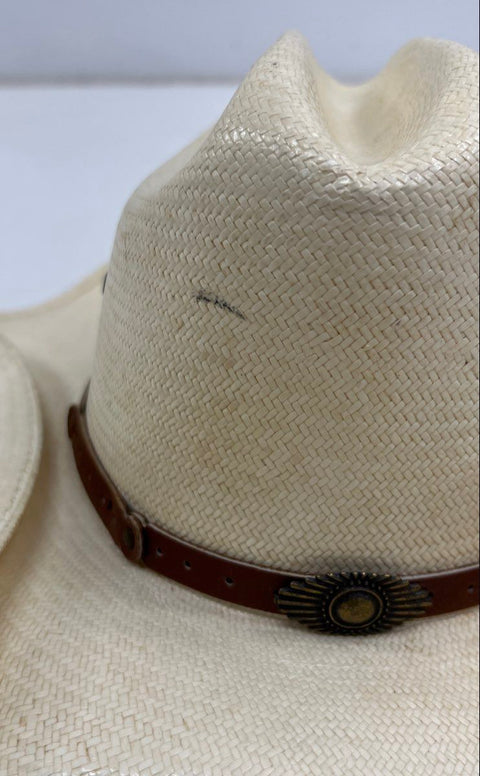 Vintage Wrangler Men's 7X Straw Cowboy Hat Western Leather Band Natural Large
