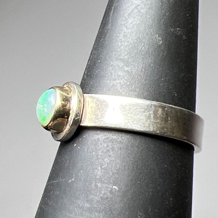Sterling Silver & 14K Accent Round Opal Ring Size 6 2.69g