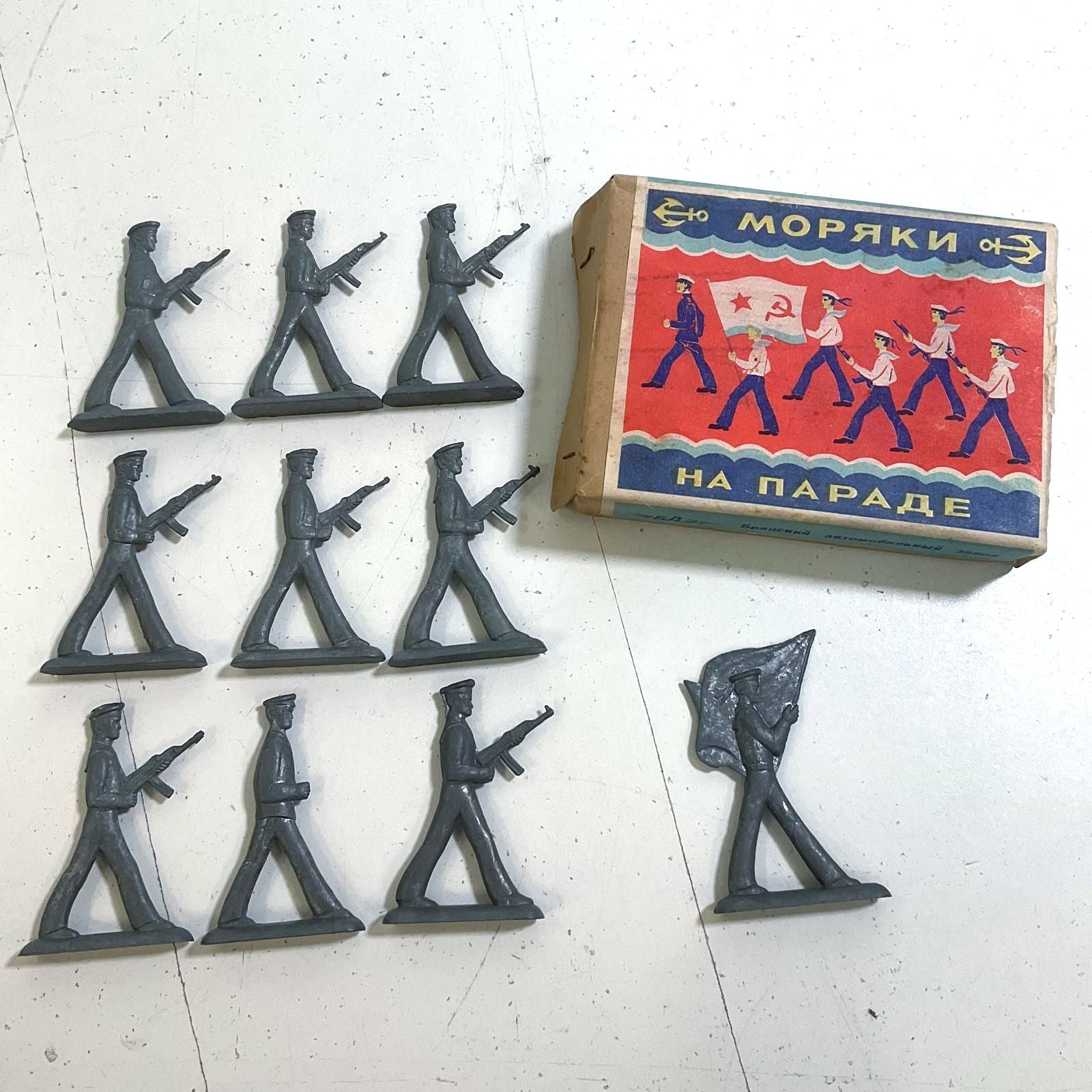 Vintage 1970s Soviet USSR Sailors Toy Soldiers Lot Bryansk BAZ w/ Box