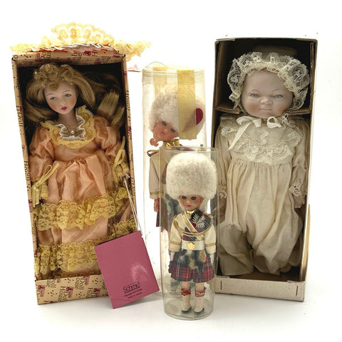 Vintage Doll Lot 4 Pieces Schmid Shackman Bisque Baby Scottish Guard Figures