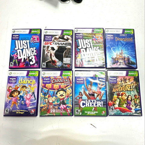 Xbox 360 2 Kinect Sensors 8 Game Lot Just Dance Disneyland As-Is Untested