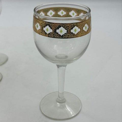 Vintage Gold Encrusted Stemware Wine Glasses 5 Piece Lot Mid-Century 5.5 Inch