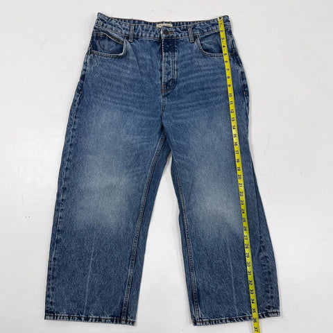 We the Free Women's Blue High Rise Wide Leg Cropped Button Fly Jeans Size 30