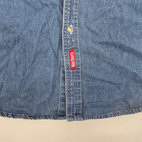 Vintage 90s Marlboro Country Store Denim Button Up Shirt Made USA Sz XL