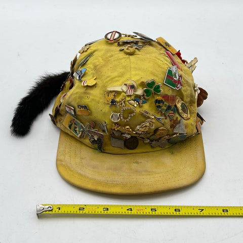 Vintage 80s Langenberg Yellow Snapback Hat Souvenir Traveler Pin Collection Sz L