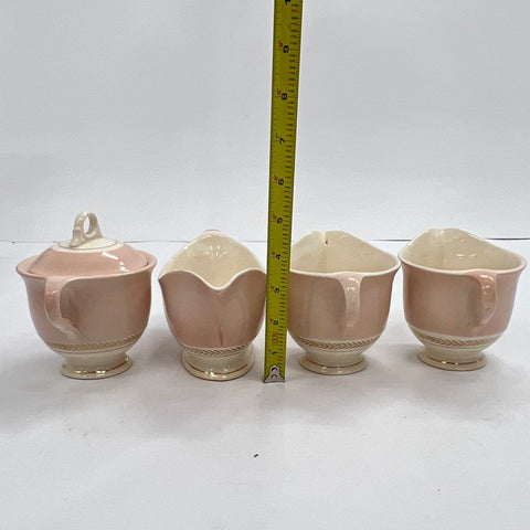 American Limoges Federal Coral Pink 22K Gold Serving Set Gravy Sugar Creamer 4pc