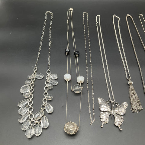 Fashion Jewelry Lot of 8 Necklaces Silver Tone Butterfly Owl Tassel Statement