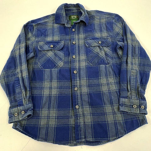 Lot of 2 Vintage 90s Blue Gray Plaid Flannel Button Up Shirts Men's Size L