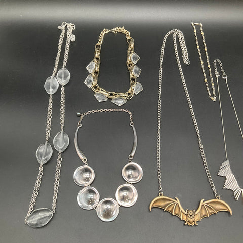 Vintage to Modern Costume Jewelry Lot of 7 Necklaces Bat Tassel Filigree