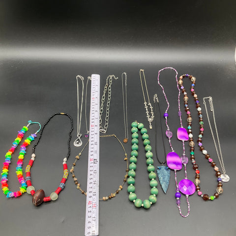 Fashion Jewelry Lot 13 Necklaces Beaded Chain Pendants Boho Eclectic Mix