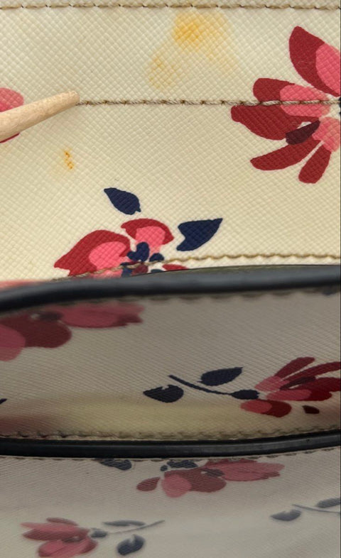 Kate Spade Cream Floral Saffiano Leather Satchel Crossbody Bag Gold Hardware