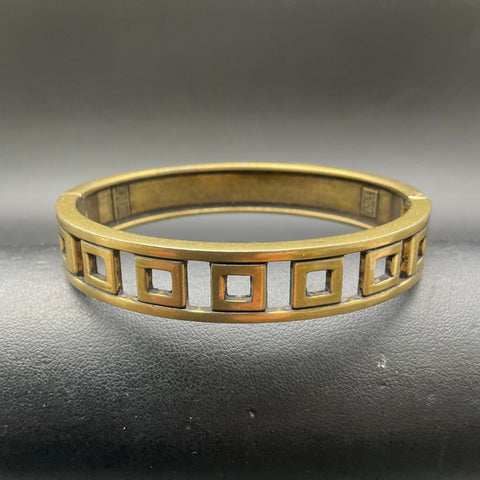Heidi Daus Bronze Tone Multi-Color Crystal Hinged Bangle Bracelet Art Deco 7"