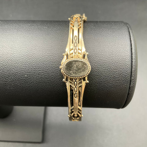 Vintage Marino Gold Tone Black Stone Victorian Revival Bangle Bracelet Signed