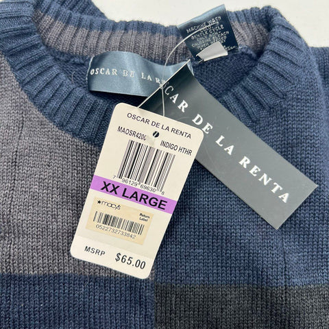 Oscar de la Renta Men's Blue Gray NWT Patchwork Colorblock Sweater XXL