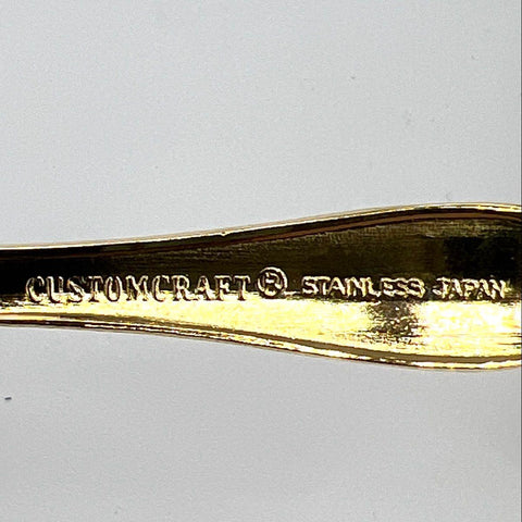 Custom Craft Gold Tone Stainless Flatware 34pc Lot Japan Floral Pattern Vintage