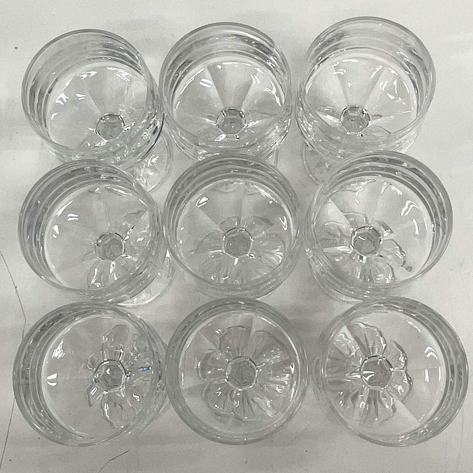 Fostoria Vintage Paneled Crystal Water Goblets 9 Piece Set Starburst Foot