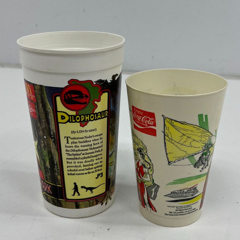 Vintage 1983 Star Wars & 1993 Jurassic Park McDonalds Coke Cups Lot of 2