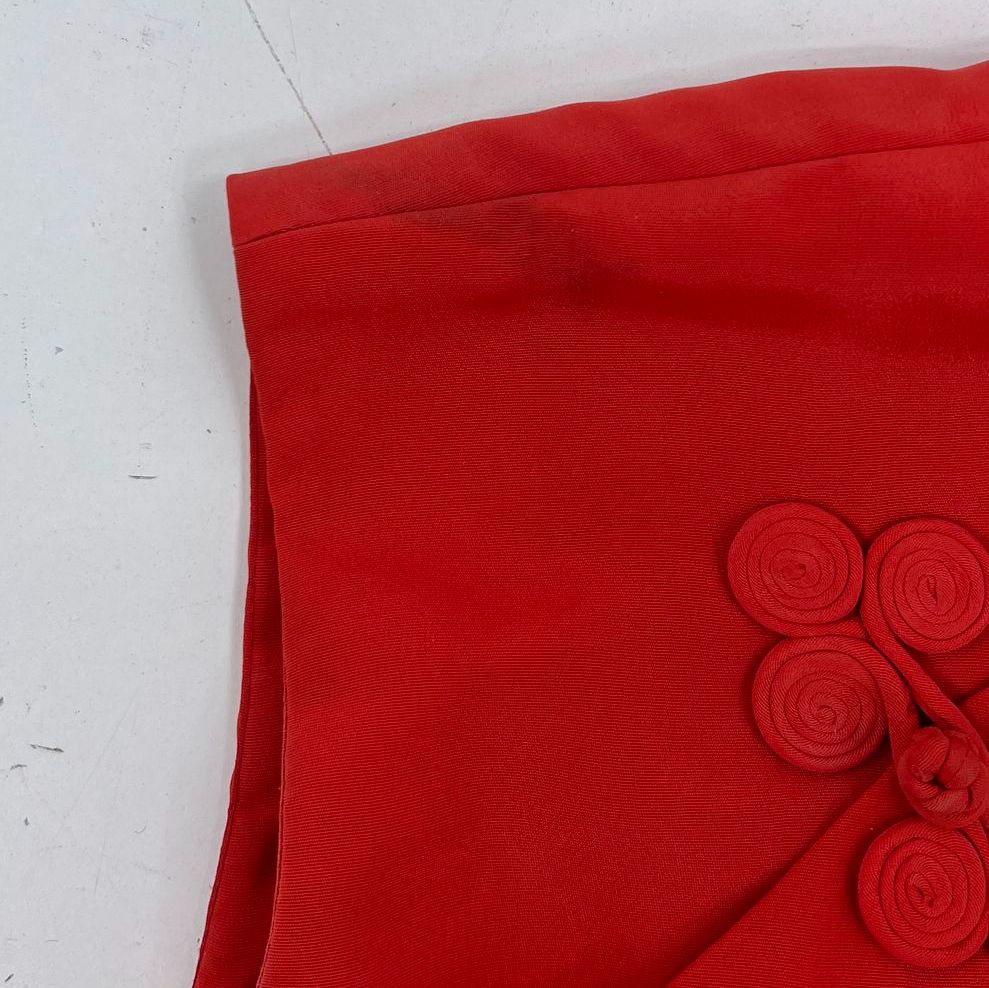 Vintage 60s Red Silk Cheongsam Qipao Dress Hand Beaded Phoenix Sz M