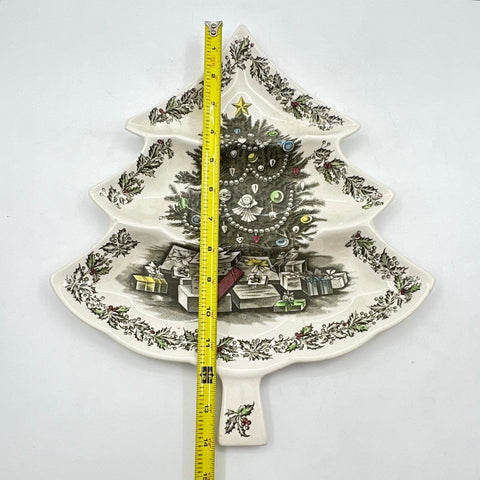 Johnson Bros Merry Christmas Tree Shaped Divided Serving Tray 15" Vintage