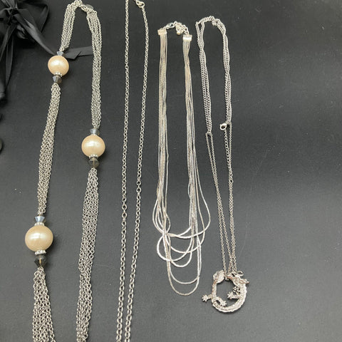 Silver Tone Costume Jewelry Vintage Style Necklaces Dragon MOM Pearl Lot of 10