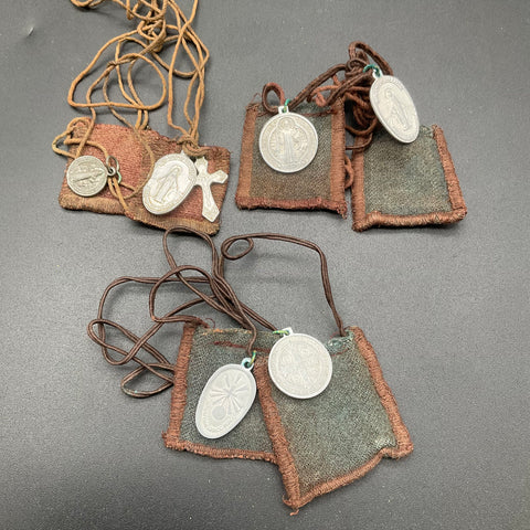 Vintage Catholic Religious Scapular & Medal Lot St. Benedict Our Lady of Carmel