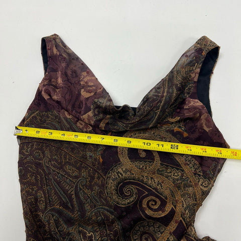 Vintage Y2K Tom Barra Beaded Paisley Sheer Maxi Dress Cowl Neck USA Made Sz 6