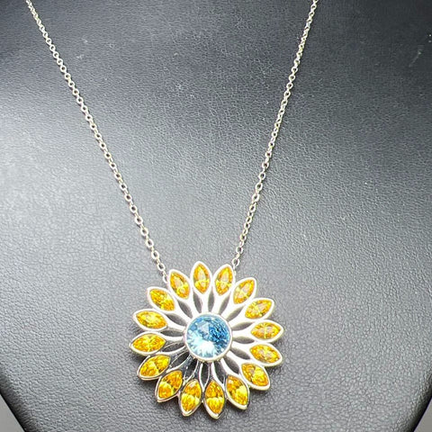 Touchstone Crystal Yellow & Blue Crystal Flower Pendant Necklace