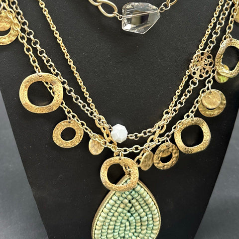 Gold Tone Necklace Jewelry Lot of 10 Boho Geometric Faux Pearl Statement Styles