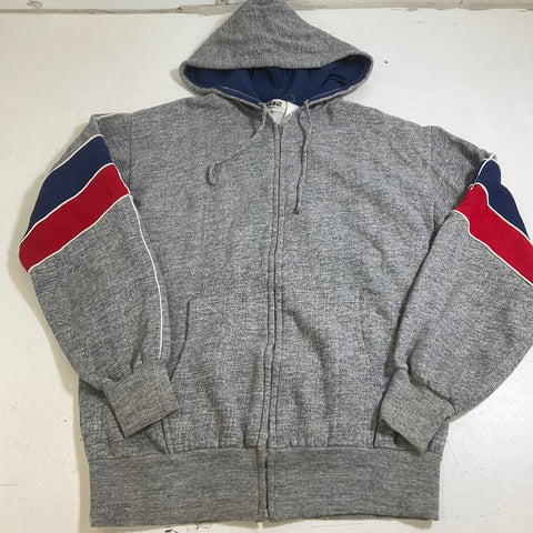 Vintage 80s Action Sportswear Gray Stripe Sleeve Full Zip Hoodie Men's Large