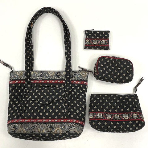 Vera Bradley Canterbury Quilted Tote Bag Cosmetic Case Pouch Lot of 4 Pieces