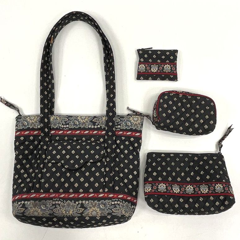 Vera Bradley Canterbury Quilted Tote Bag Cosmetic Case Pouch Lot of 4 Pieces
