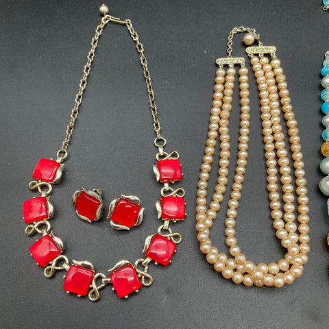 Vintage Mid-Century Faux Pearl & Beaded Jewelry Lot 4 Necklaces 2 Earrings Japan