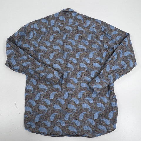 Visconti Black Men's Button Down Shirt Blue Gray Paisley Made in Italy Sz M